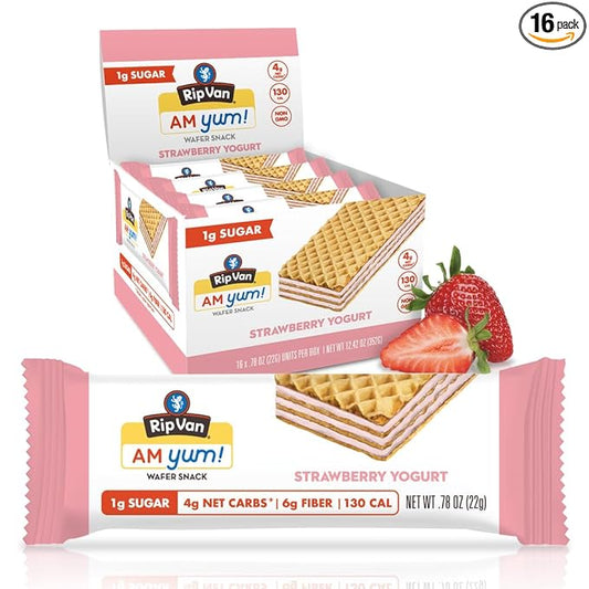 Rip Van AM YUM Strawberry Yogurt - Keto - Non-GMO - Healthy Snacks - Low Carb & Low Sugar (1g) - Low Calorie - 16 Count