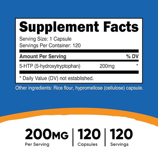 Nutricost 5-HTP 200mg, 120 Vegetarian Capsules (5-Hydroxytryptophan) - Non-GMO & Gluten Free