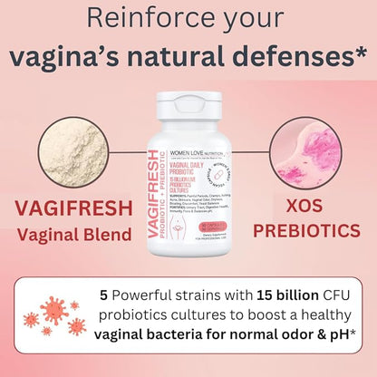 VAGIFRESH Vaginal Probiotics, pH Balance, Prebiotics 30 Count.