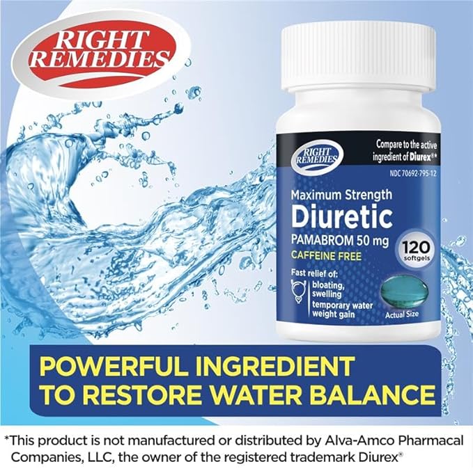 Maximum Strength Caffeine-Free Diuretic Softgels, (120 50mg, Helps