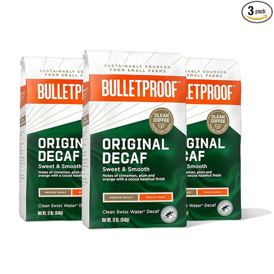 Bulletproof Original Medium Roast Whole Bean Decaf Coffee, 12 Ounces (Pack of 3), 100% Arabica Coffee Sourced from Central and South America