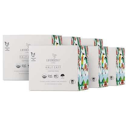 Lifeboost Coffee Half Caff Coffee K Cups - Low Acid Half Caff Coffee Pods - Single Origin Non-GMO Mold Free Pods Compatible with Keurig & Keurig 2 - No Mycotoxins or Pesticides - 10 Count