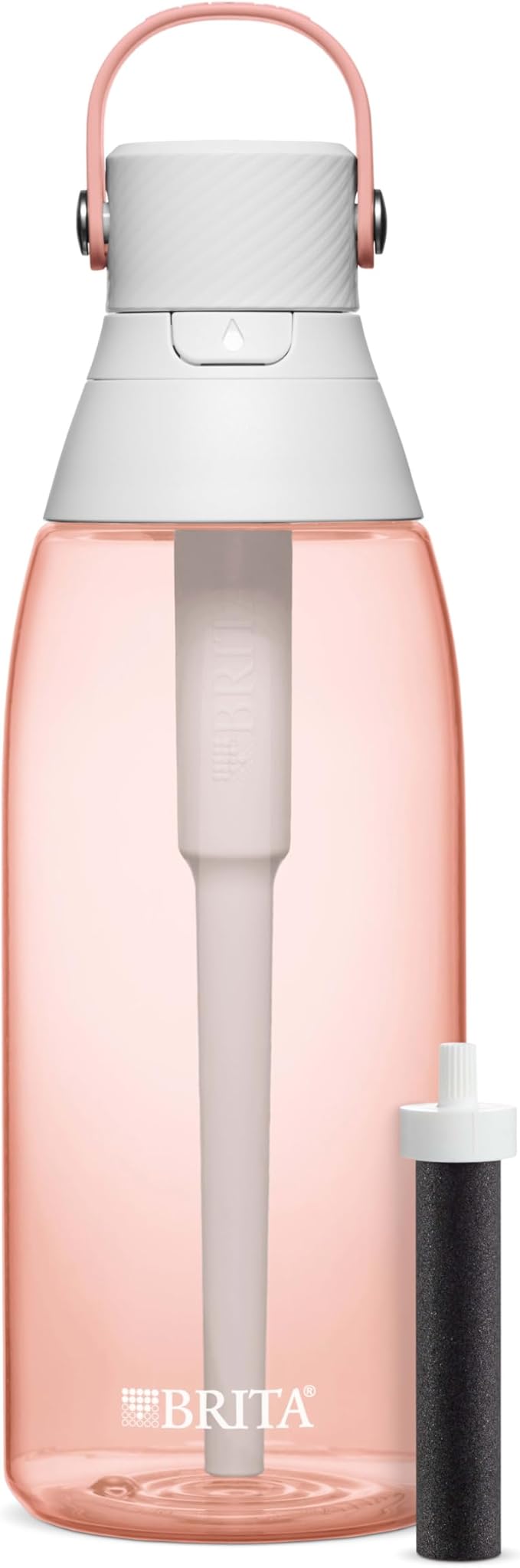 Brita Hard-Sided Plastic Premium Filtering Water Bottle, BPA-Free, Reusable, Replaces 300 Plastic Water Bottles, Filter Lasts 2 Months or 40 Gallons, Includes 1 Filter, Blush - 36 oz.