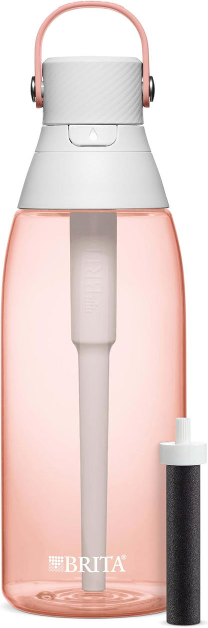 Brita Hard-Sided Plastic Premium Filtering Water Bottle, BPA-Free, Reusable, Replaces 300 Plastic Water Bottles, Filter Lasts 2 Months or 40 Gallons, Includes 1 Filter, Blush - 36 oz.