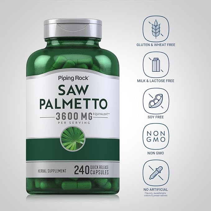 Piping Rock Saw Palmetto Extract 3600mg | 240 Capsules | for Men and Women | Non-GMO, Gluten Free Supplement