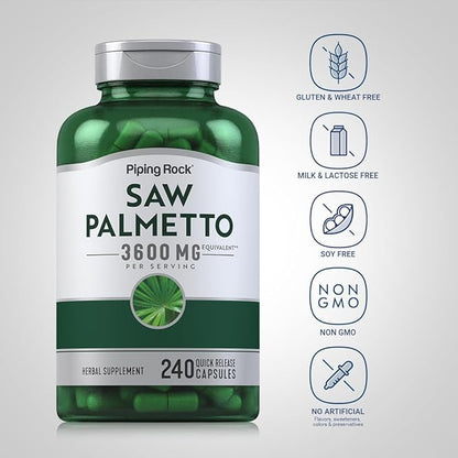 Piping Rock Saw Palmetto Extract 3600mg | 240 Capsules | for Men and Women | Non-GMO, Gluten Free Supplement