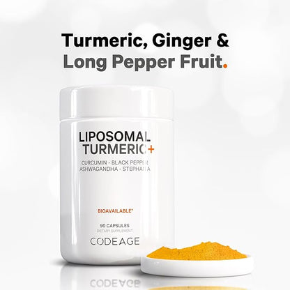 Codeage Organic Turmeric Supplement - 95% Curcumin Extract Pills - Liposomal Fermented Botanical Blend Black Pepper, Ashwagandha, Ginger, Stephania, Boswelia, Cumin, Digestive Bitters - 90 Capsules