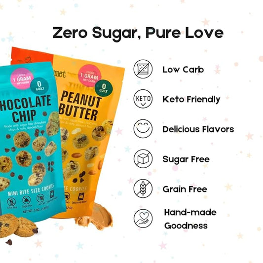New Too Good Gourmet Low Carb Keto Snack | 2 Pack Chocolate Chip & Peanut Butter Flavor Sugar Free Cookies | Perfectly Baked | Gluten-Free | Grain-Free Keto Cookies | Zero Sugar Snacks