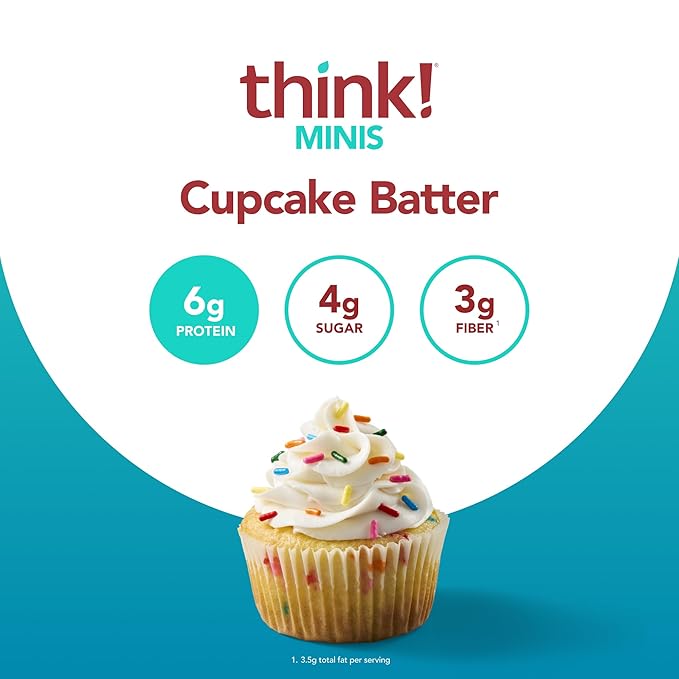 think! MINIS Protein Snack Bars, Gluten Free, Cupcake Batter, 15 Count (Pack of 2)