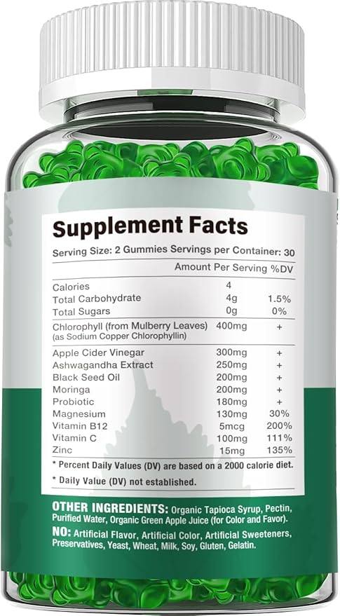Sugar Free Chlorophyll Gummies C、B12 - 120 Gummies