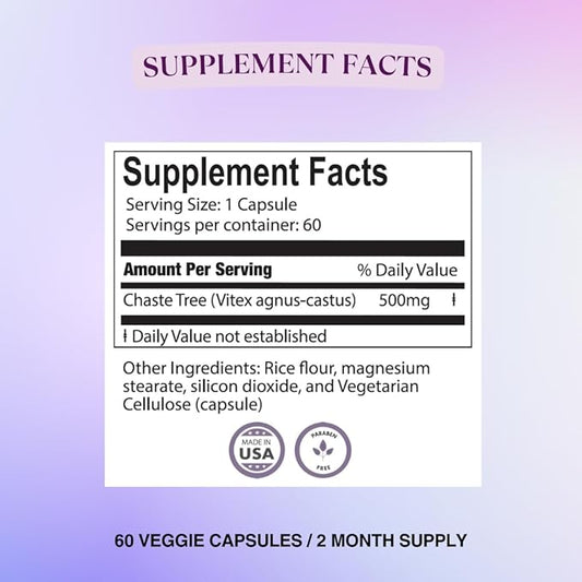 BIOLABS PRO Natural Vitex Chasteberry Supplement for Women - Pure Chaste Tree Berry Extract 500mg, Maximum Strength Formulation, Vegan Capsules, Supports Hormonal Balance - (60 Caps - 2-Month Supply)
