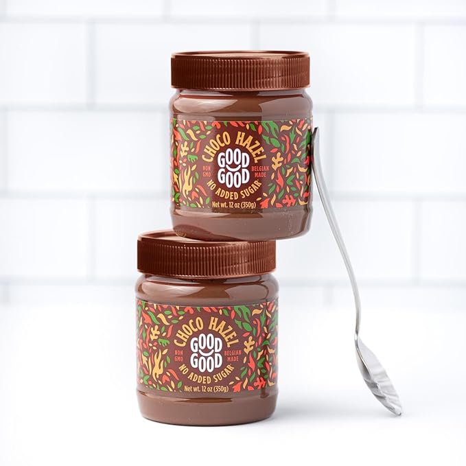 GOOD GOOD No Added Sugar Belgian Choco Hazel Spread - Chocolate Spread with Natural Sweeteners - Gluten Free - Vegetarian Friendly - 12oz / 350g (Pack of 1)