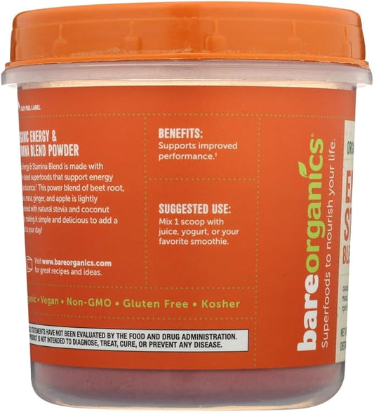 BareOrganics Energy & Stamina Blend Powder, Organic Superfood, Vegan Dietary Supplement, 8 Ounces