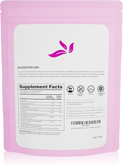 Premium Feminine Balance Gummies for Women – Hawaiian Pineapple Flavored Gummies for pH Balance and Support – Vaginal Probiotics for Women’s Wellness – Immune Support – 60 Gummies