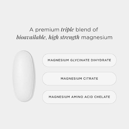 JSHealth Vitamins Advanced Magnesium Supplements with Magnesium Glycinate & Citrate for Muscle Relaxation (120 Tablets)
