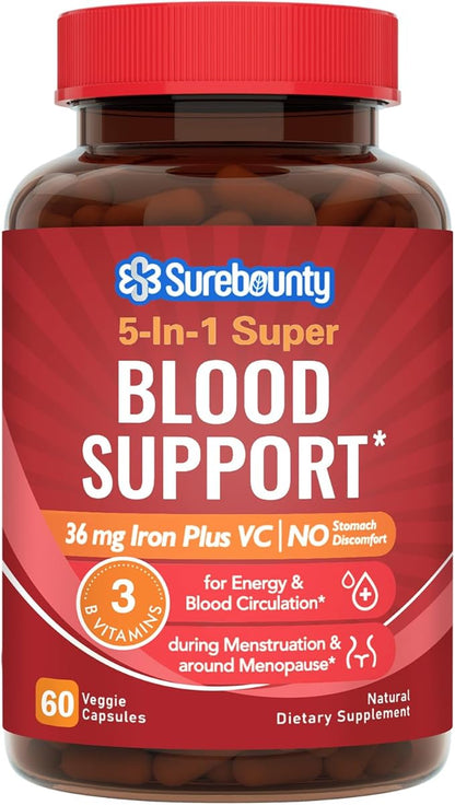 Iron Supplement, Iron Bisglycinate with Folate, B6, B12, B12, 5-in-1 5-in-1 Blood 60 Capsules