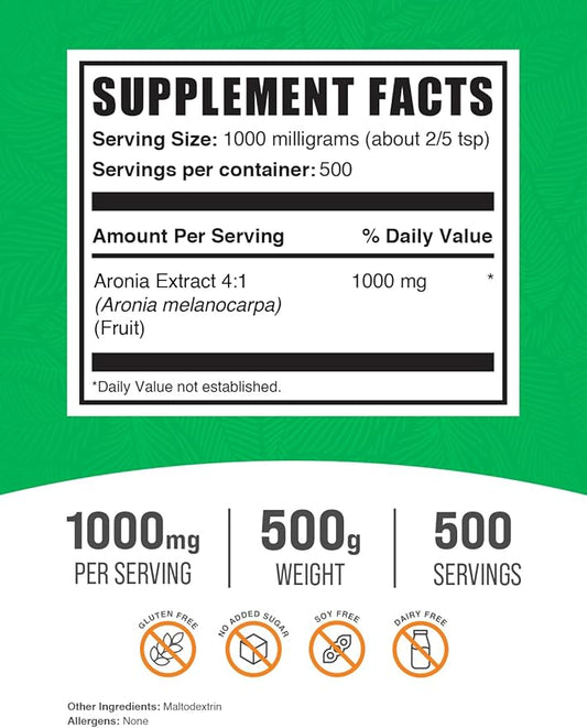 BulkSupplements.com Aronia Extract Powder - Aronia Berry Extract, Chokeberry Supplement, Sourced from Aronia Berry - Gluten Free, 1000mg per Serving, 500g (1.1 lbs) (Pack of 1)