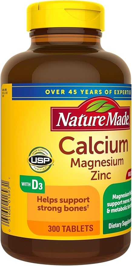 Nature Made Calcium, Magnesium & Zinc w. Vitamin D Tablets Value Size 300 Ct (3 Pack of 300)