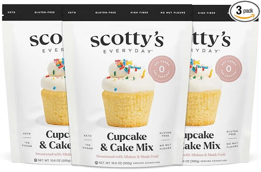 Keto Cupcake & Cake Mix - Gluten Free Keto Baking Mix - 0g Net Carbs - Sweetened with Allulose - No Erythritol - Sugar Free - 10.6oz (3 Packs)