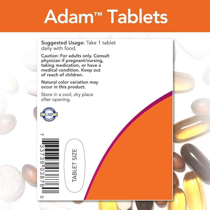 NOW Foods Supplements, ADAM™ Men's Multivitamin with Saw Palmetto, Lycopene, Alpha Lipoic Acid and CoQ10, Plus Natural Resveratrol & Grape Seed Extract, 120 Tablets