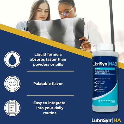 Lubrisyn HA with MSM - Proprietary Vegan Joint Relief Edible Supplement Made in USA for Humans - 30 Day Supply of Liquid Hyaluronic Acid Formula for Healthy Joints