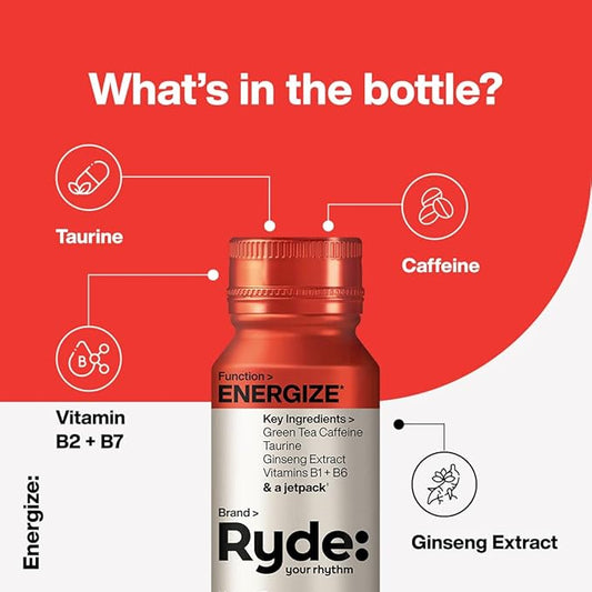 RYDE: Energize Shot 0 Calories, 0 Sugar 2 FL (8 Pack)