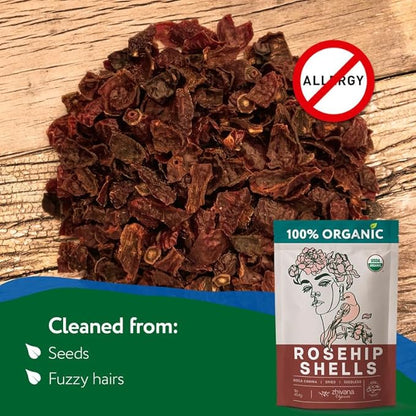 Crushed Dried Rosehips Organic (8 oz.) – Rose hip Seedless Dried Organic - Cut Rosehip Berries - No Cleaning Needed (Free of Seeds and Hairs) - Rose Hip Tea for Immunity & Faster Recovery