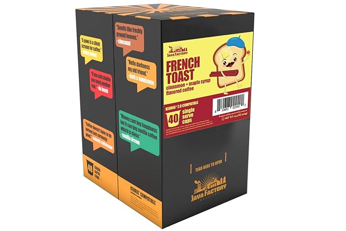 Java Factory Coffee Pods Cinnamon and Maple Flavored Coffee for Keurig K Cup Brewers, French Toast, 40 Count