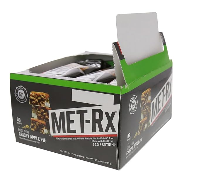 MET-Rx Big 100 Colossal Protein Bars, Crispy Apple Pie Meal Replacement Bars, 9 Count