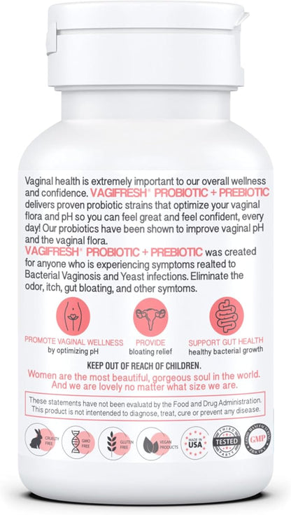 VAGIFRESH Vaginal Probiotics, pH Balance, Prebiotics 30 Count.