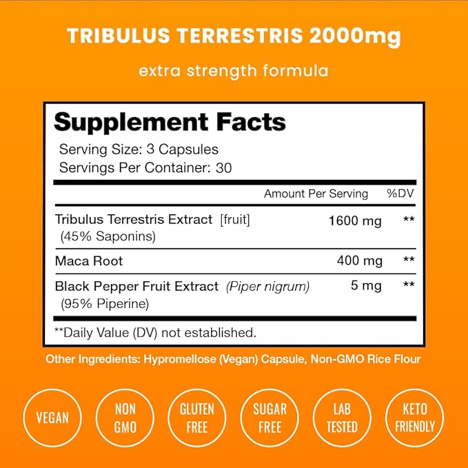 Tribulus Terrestris for Men 2000mg Supplement 90 Vegan