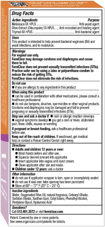 FemiClear BV & Yeast Infection Cream - Natural Homeopathic Feminine Care & Protection