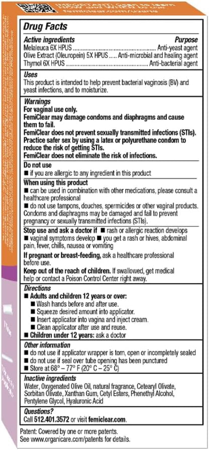 FemiClear BV & Yeast Infection Cream - Natural Homeopathic Feminine Care & Protection