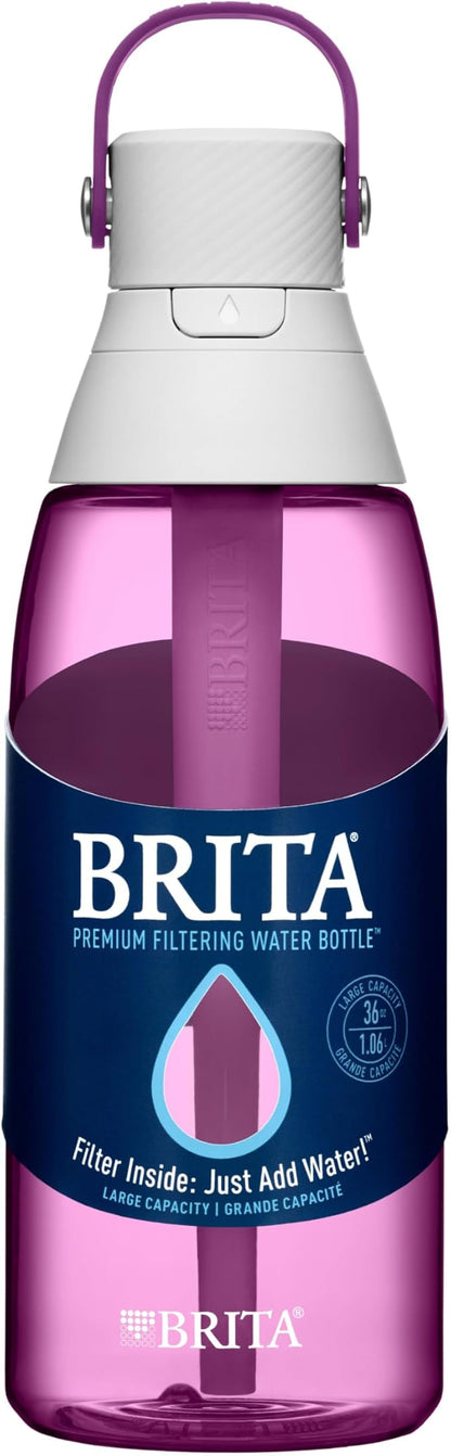 Brita Hard-Sided Plastic Premium Filtering Water Bottle, BPA-Free, Reusable, Replaces 300 Plastic Water Bottles, Filter Lasts 2 Months or 40 Gallons, Includes 1 Filter, Orchid - 36 oz.