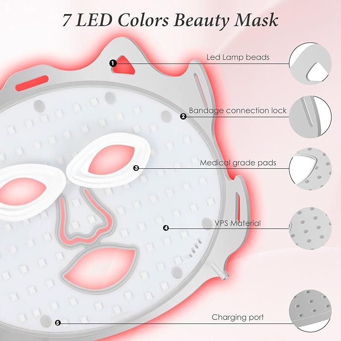 Red Light Therapy Mask for Face, 7 Colors