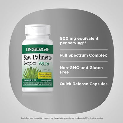 Lindberg Saw Palmetto Extract 900mg | 100 Capsules | for Men and Women | Non-GMO, Gluten Free Supplement