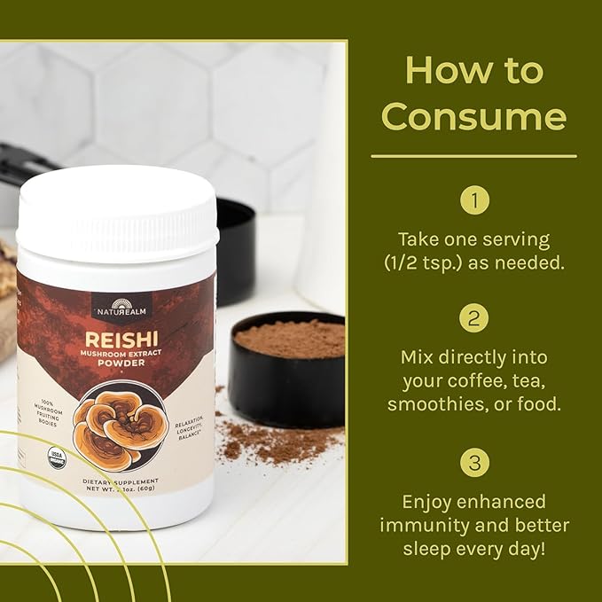 Naturealm - Reishi Powder - Natural 2.1 Ounce, 60-Day Supply