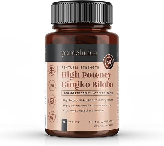 pureclinica High Potency Ginkgo Biloba 30,000mg 90 Tablets 3 Months 5 Times