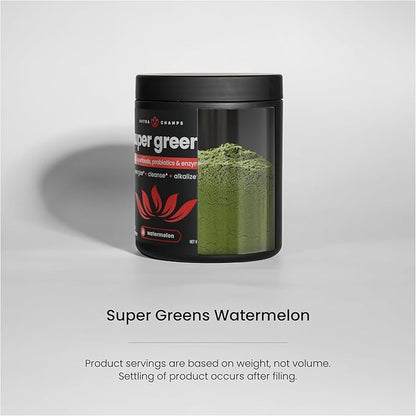 NutraChamps Super Greens Powder Premium Superfood | 20+ Organic Green Veggie Whole Foods | Alfalfa, Spirulina, Chlorella & More | Antioxidant, Digestive Enzyme & Probiotic Blends | Watermelon