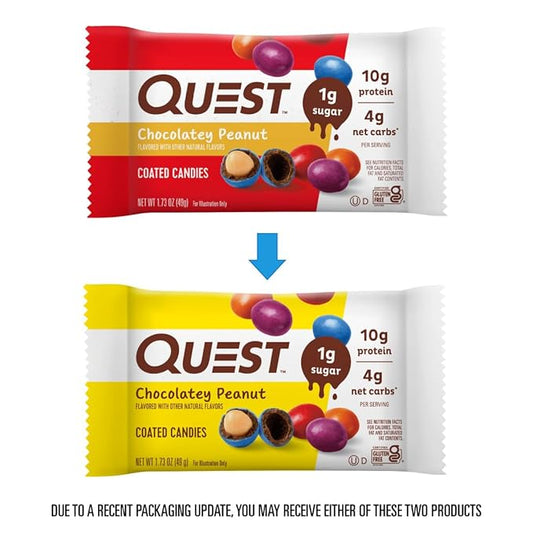 Quest Nutrition Coated Candies, Chocolatey Peanut, 1g Sugar, 10g Protein, 4g Net Carbs, Gluten Free, Keto Friendly, 12 Count