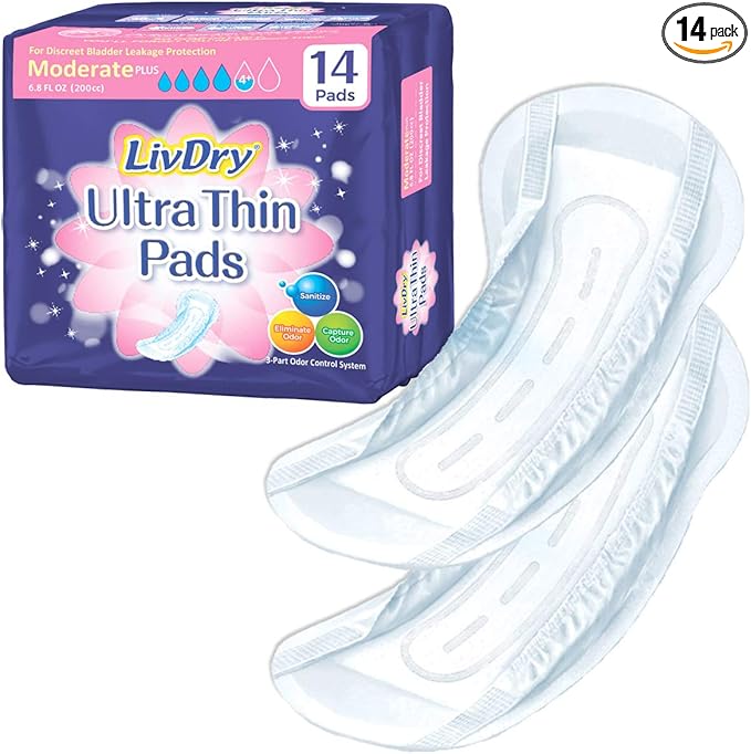 LivDry Incontinence Ultra Thin Pads for Women 14-Count)