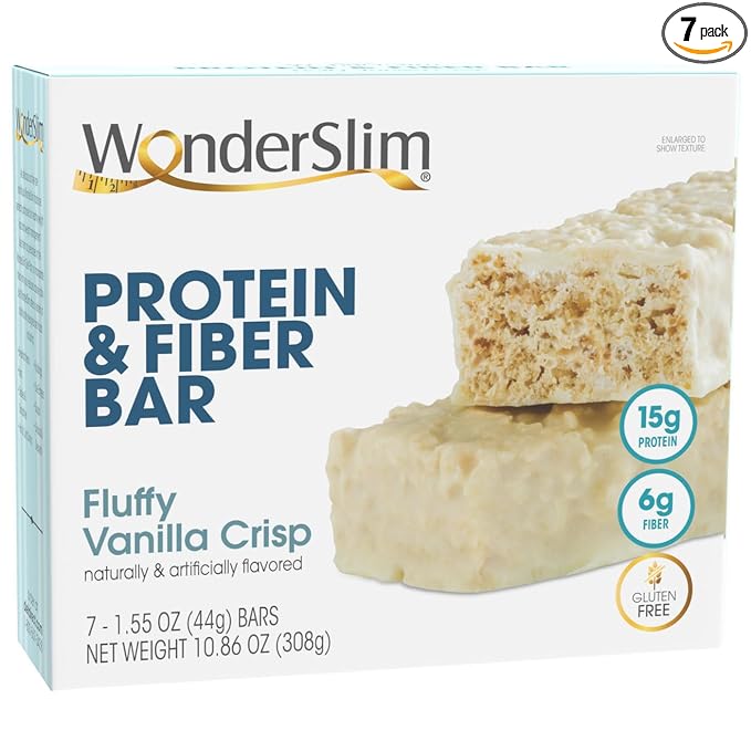 WonderSlim Protein & Fiber Bar, Fluffy Vanilla Crisp - 15g Protein, 7g Fiber, Gluten Free (7ct)