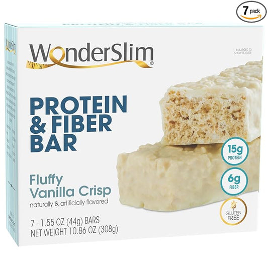 WonderSlim Protein & Fiber Bar, Fluffy Vanilla Crisp - 15g Protein, 7g Fiber, Gluten Free (7ct)