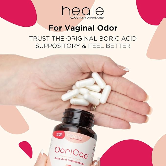 BoriCap - Boric Acid Suppositories for Women - 600 mg - Vaginal Health, pH Balance, Itch & Odor - Natural - Feminine Care - by Heale - 60 Capsules