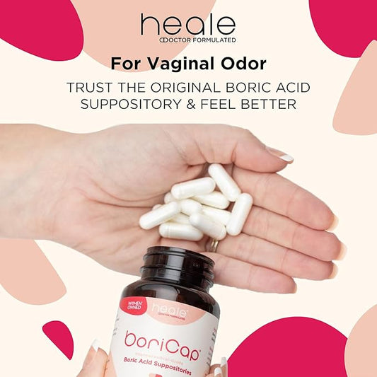 BoriCap - Boric Acid Suppositories for Women - 600 mg - Vaginal Health, pH Balance, Itch & Odor - Natural - Feminine Care - by Heale - 60 Capsules
