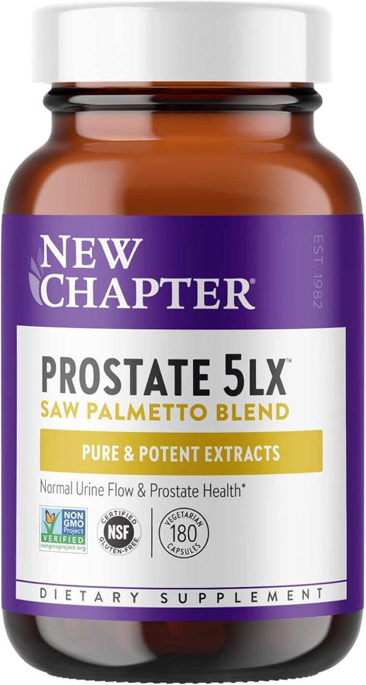 New Chapter Prostate Supplement - Prostate 5LX™ with Clinical Strength Saw Palmetto + Fermented Selenium for Men’s Wellness - 180 ct Vegetarian Capsule