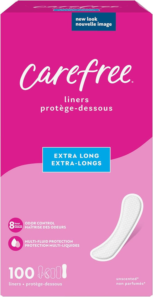 Carefree Panty Liners for Women, Extra 100ct |Pantiliners, 8-Hour Odor Control|100ct (Packaging