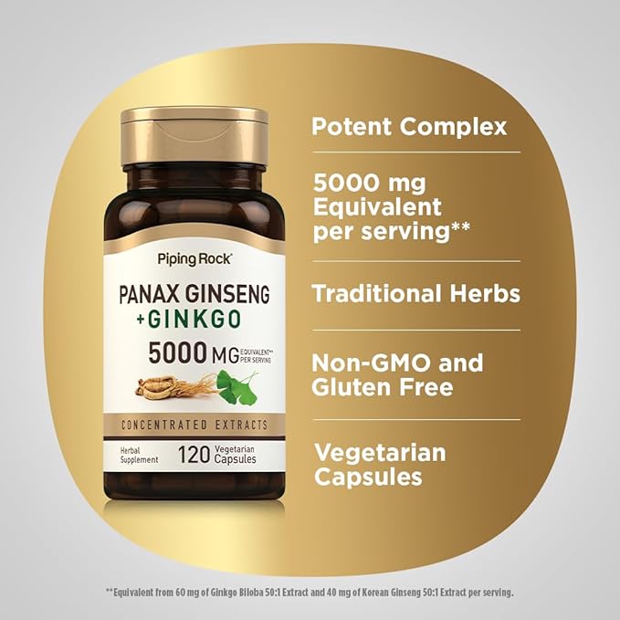 Piping Rock Panax Ginseng Capsules 5000 mg 120 Count