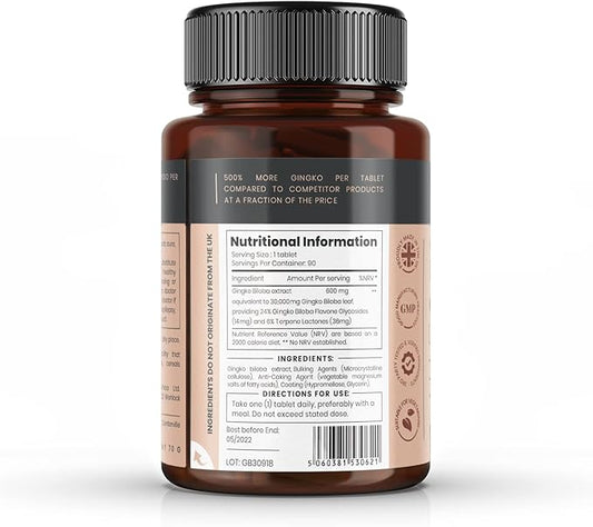 pureclinica High Potency Ginkgo Biloba 30,000mg 90 Tablets 3 Months 5 Times
