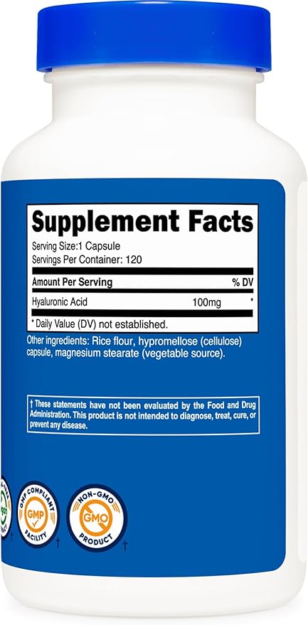Nutricost Hyaluronic Acid Capsules 100mg,120 Vegetarian Capsules - Gluten Free, Non-GMO